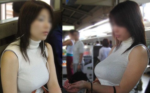 街で見かけた巨乳の素人娘の弾ける着衣おっぱいのエロ画像 202