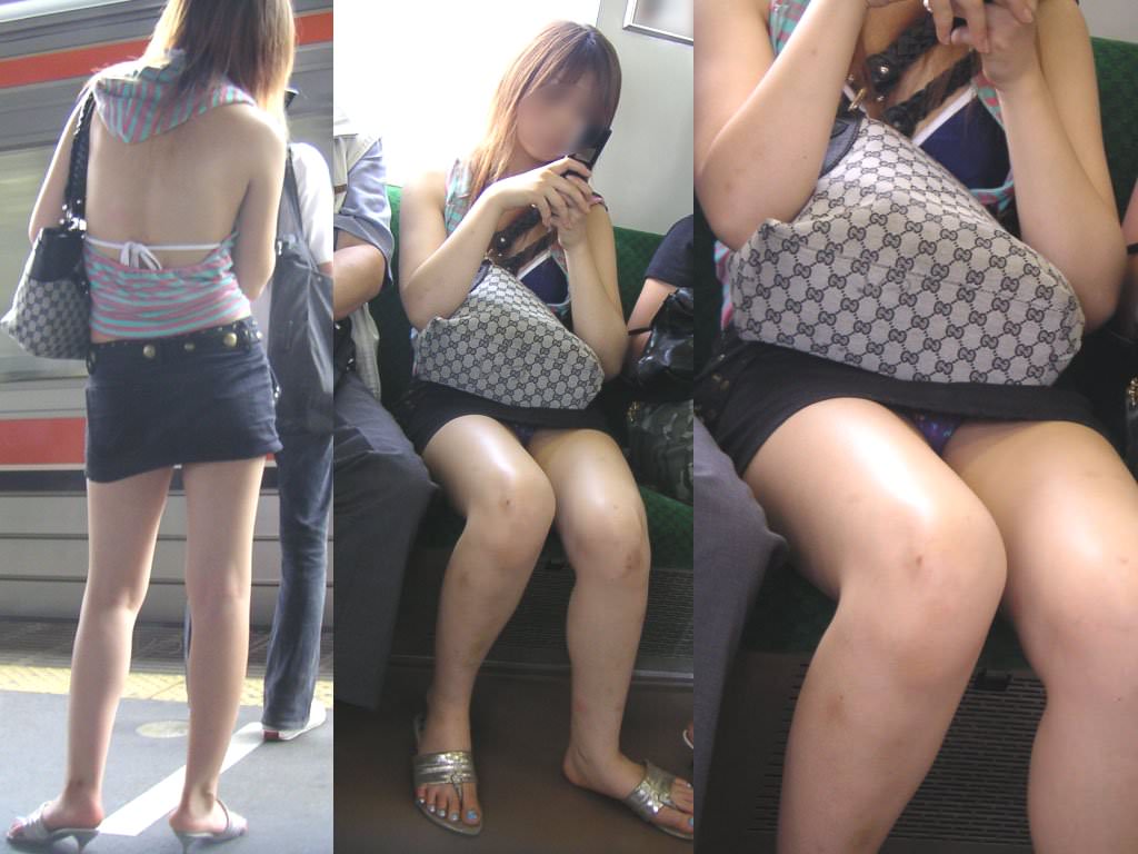 電車のシートに座って油断してる素人娘たちの股間から覗くパンチラ画像 745